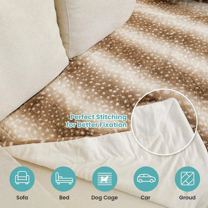 🦌 Deer Print Faux Fur Throw Blanket